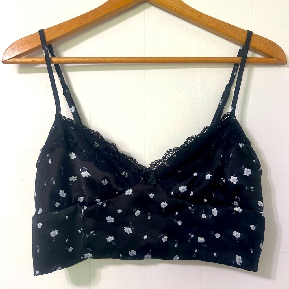 Garage Y2k Ditzy Dark Floral Crop Top Bralette Size M Grunge Festival Couquette